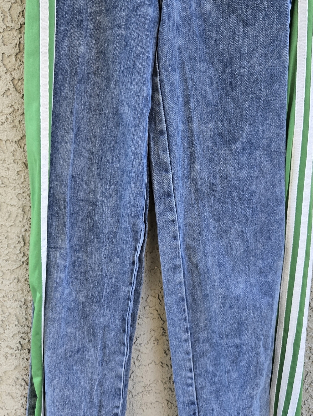 Hots7 Boutique High-Waist Two-Tone Green & Blue Women's Jeans Track Pants Hybrid - Picture 4 of 9